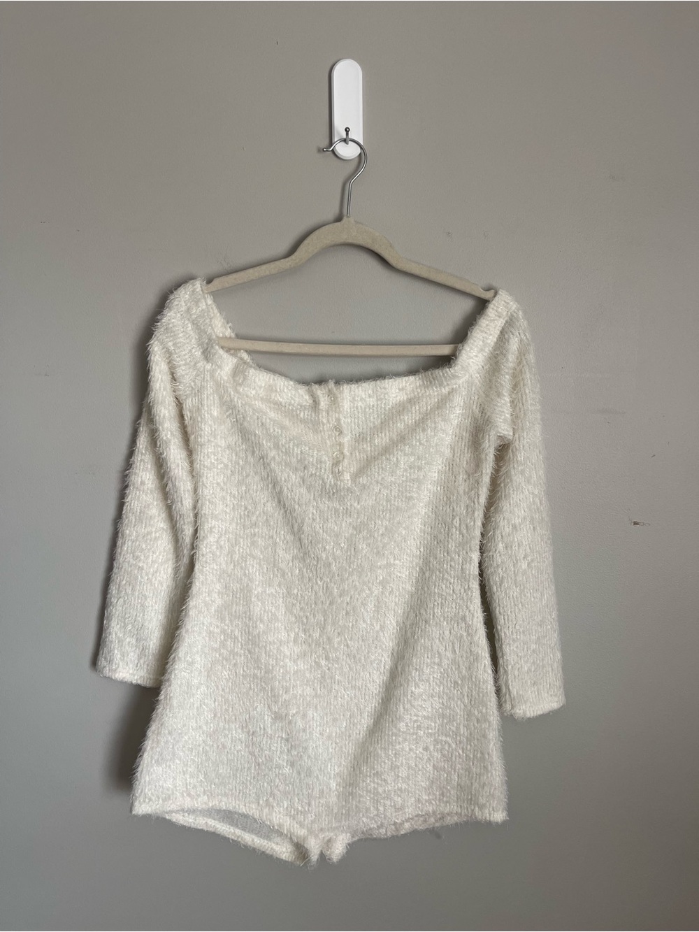 FASHION NOVA Cream Eyelash Knit Off-Shoulder Long Sleeve Romper Sz XL